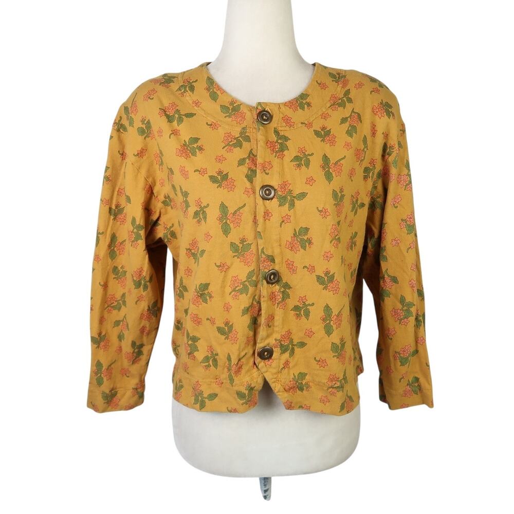 Vintage 90s Michael G Mustard Yellow Floral Button Front Top M